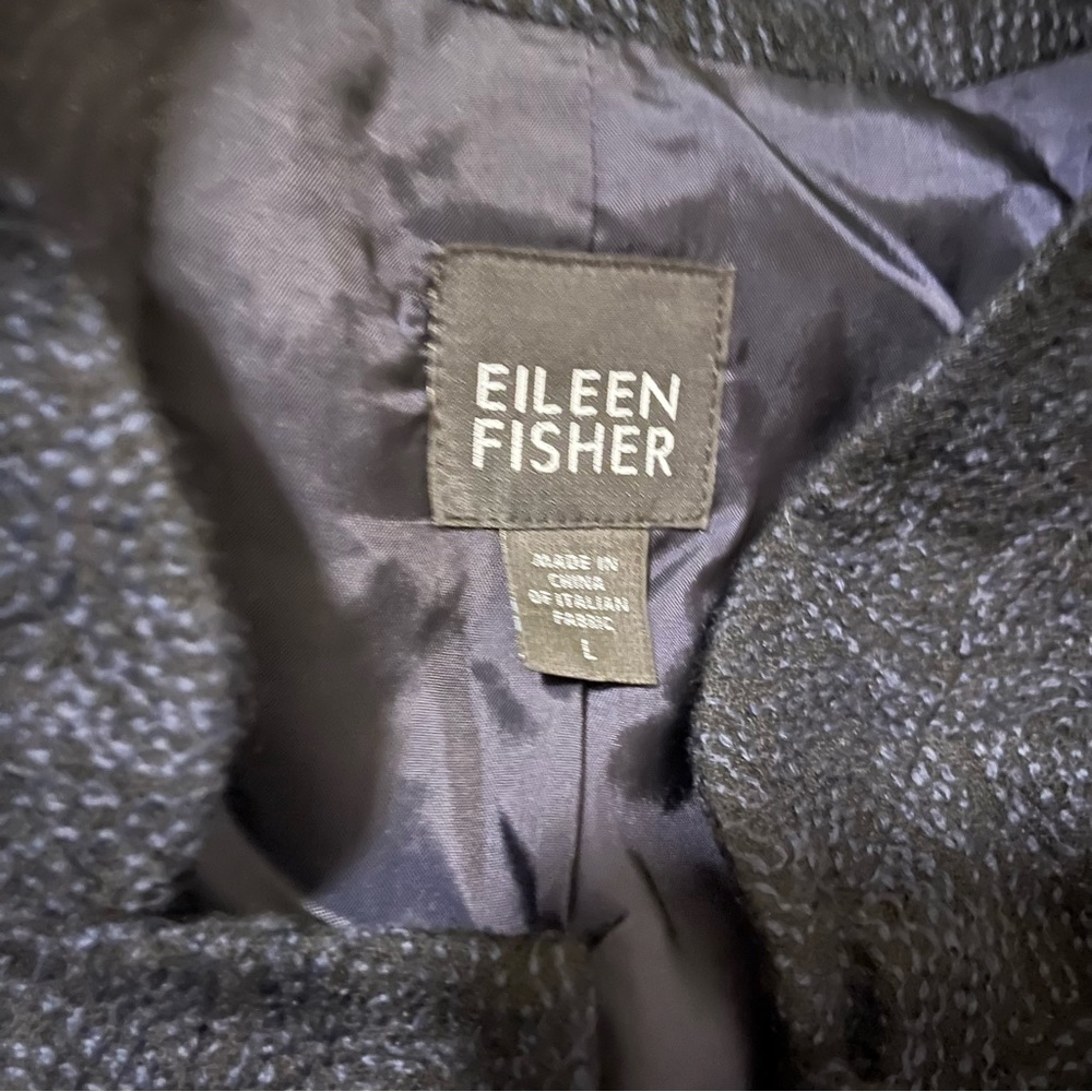 Eileen Fisher Wool Blazer Navy Blue Embroidered Swirl One Button large - Picture 10 of 10